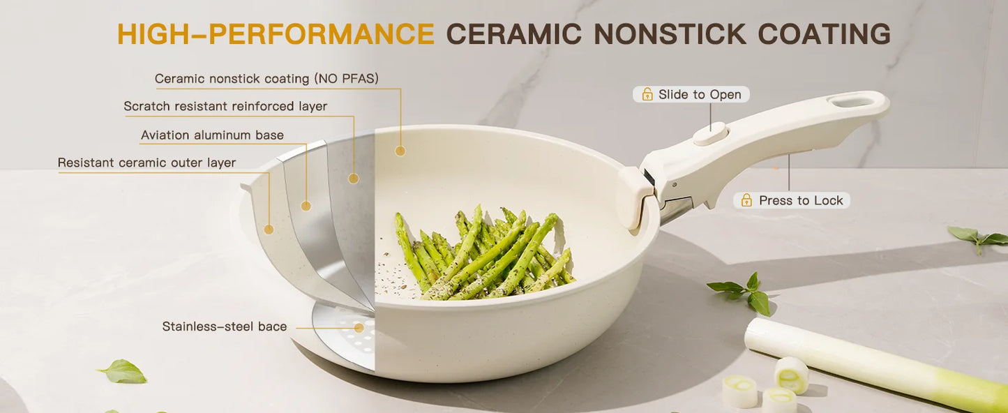 Astercook Ceramic Cookware Set with Sensor Handles