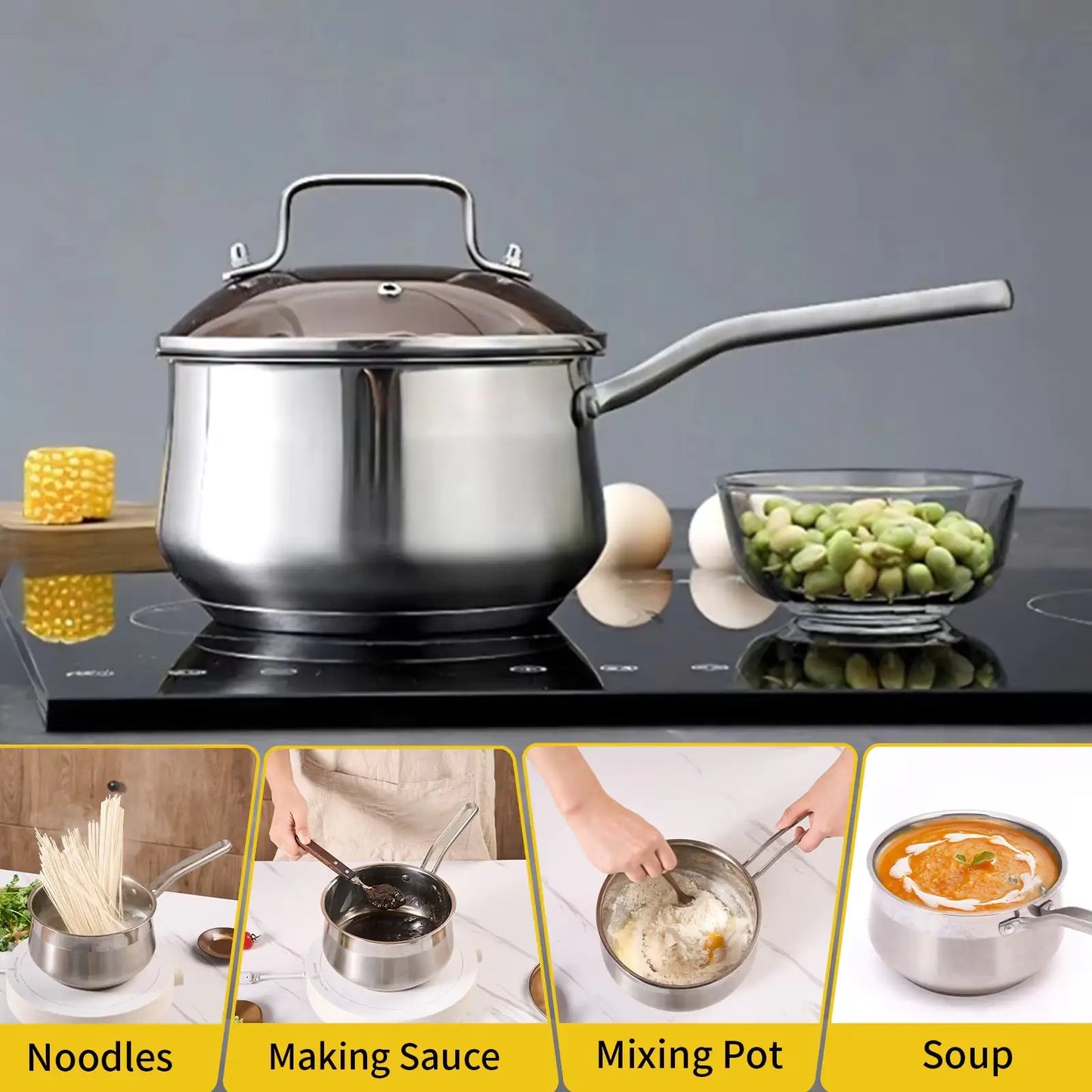 WANGYUANJI 2.85QT Non-Stick Stainless Saucepan