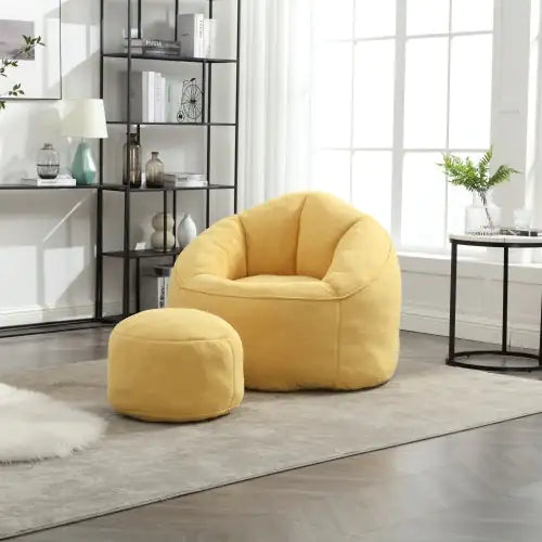 Deluxe Foam Bean Bag Chair with Footrest- Yellow