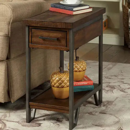 Rustic Chic Oak USB Side Table