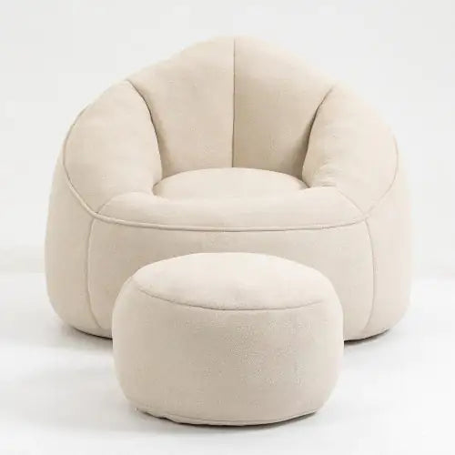 Deluxe Foam Bean Bag Chair with Footrest- Beige