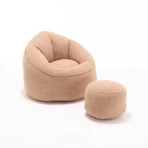 Deluxe Foam Bean Bag Chair with Footrest- Tan