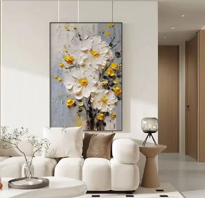 Nordic Elegance Cream Floral Oil Painting