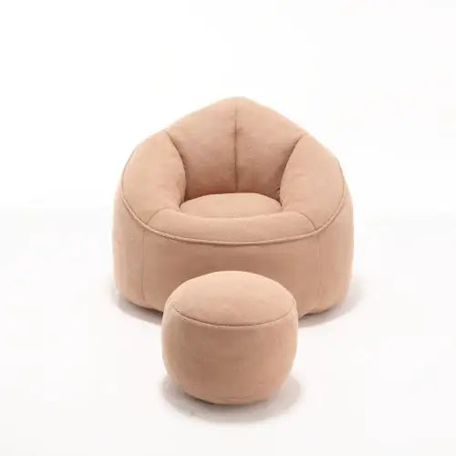 Deluxe Foam Bean Bag Chair with Footrest- Tan