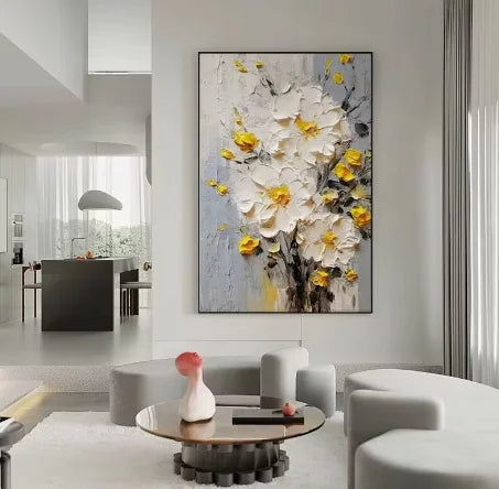 Nordic Elegance Cream Floral Oil Painting