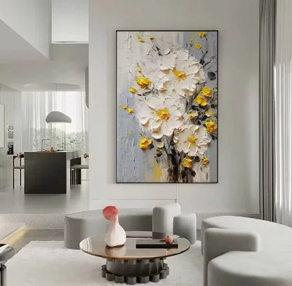 Nordic Elegance Cream Floral Oil Painting