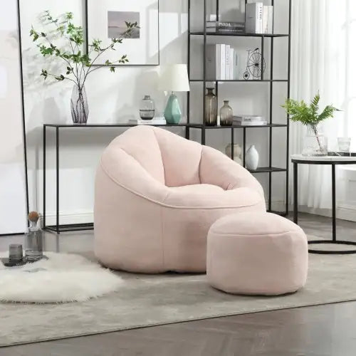 Deluxe Foam Bean Bag Chair with Footrest- Pink
