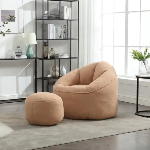 Deluxe Foam Bean Bag Chair with Footrest- Tan
