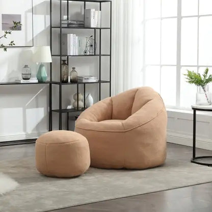 Deluxe Foam Bean Bag Chair with Footrest- Tan