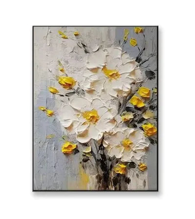 Nordic Elegance Cream Floral Oil Painting