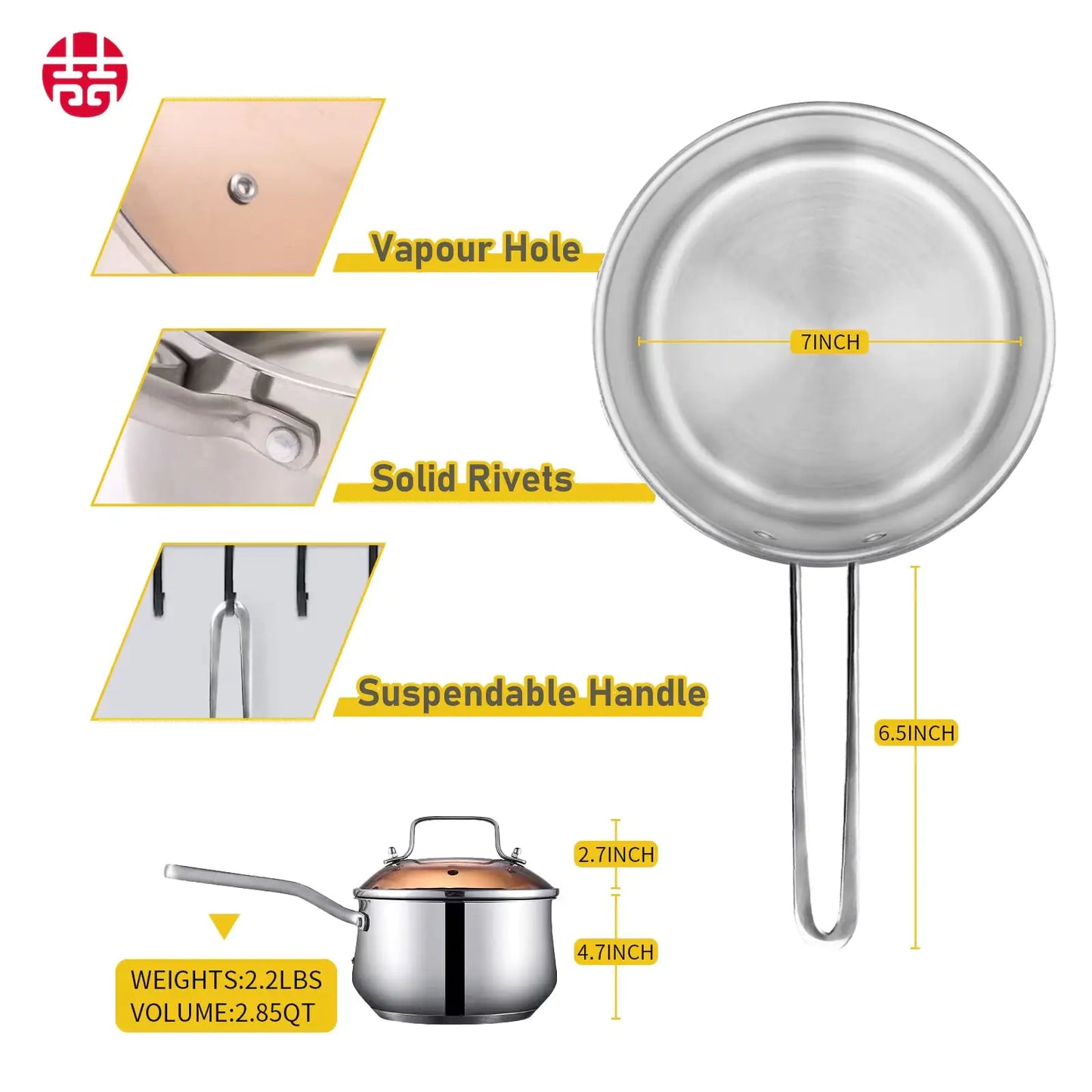 WANGYUANJI 2.85QT Non-Stick Stainless Saucepan