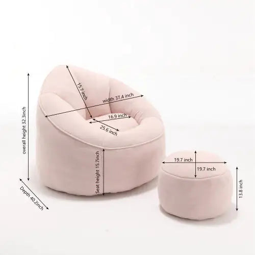 Deluxe Foam Bean Bag Chair with Footrest- Pink