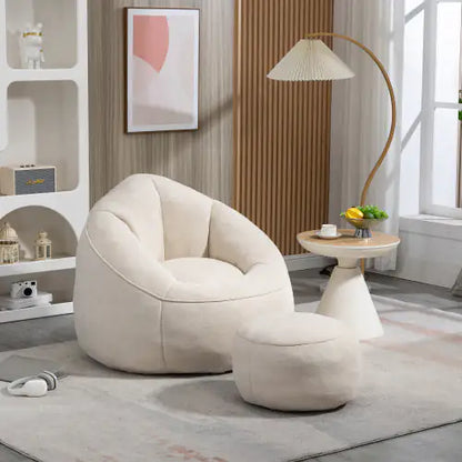 Deluxe Foam Bean Bag Chair with Footrest- Beige