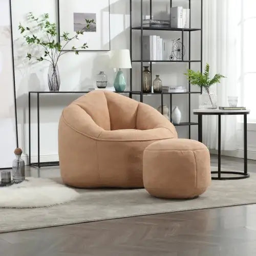 Deluxe Foam Bean Bag Chair with Footrest- Tan