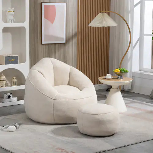 Deluxe Foam Bean Bag Chair with Footrest- Beige