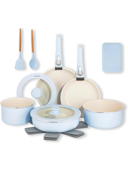 18 Pc Removeable Handle Pots and Pans Set Non Stick
