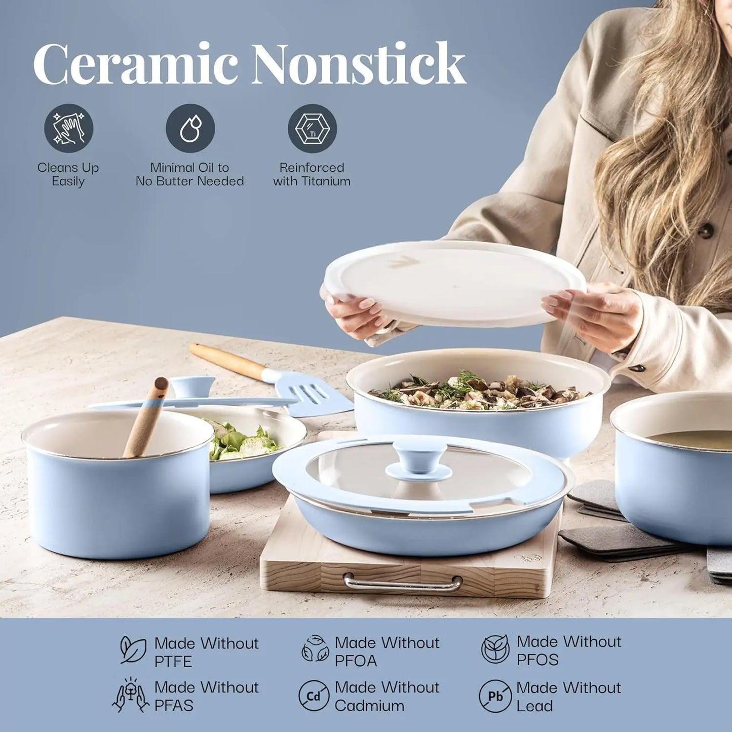 18 Pc Removeable Handle Pots and Pans Set Non Stick