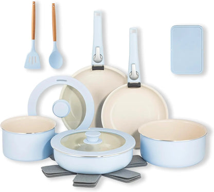 18 Pc Removeable Handle Pots and Pans Set Non Stick