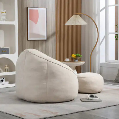 Deluxe Foam Bean Bag Chair with Footrest- Beige