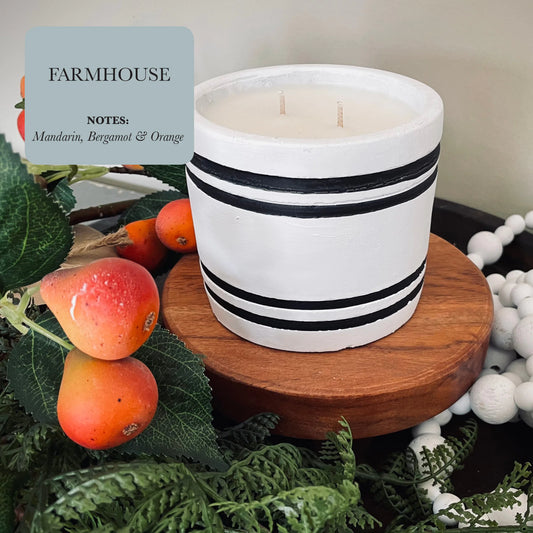 Luxury Small Striped Stone Candle - Farmhouse