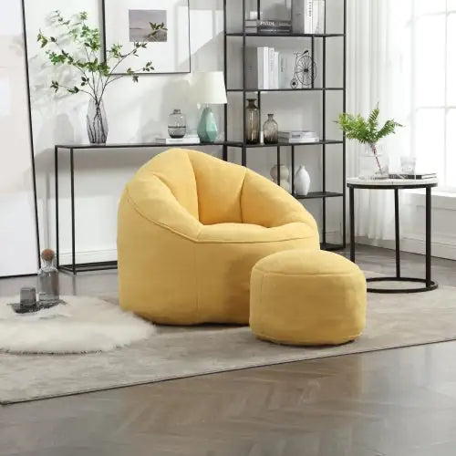 Deluxe Foam Bean Bag Chair with Footrest- Yellow