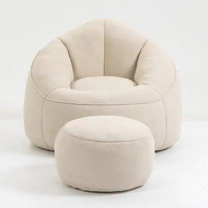 Deluxe Foam Bean Bag Chair with Footrest- Beige